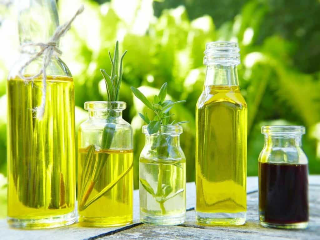 Picture of glass bottles filled with peppermint oil.