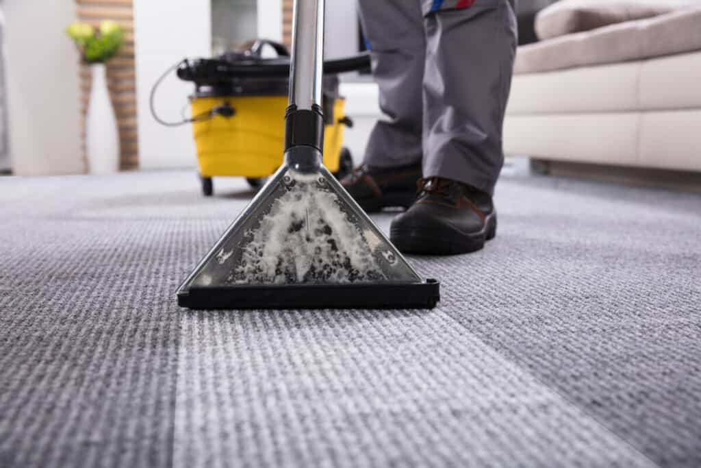 Picture of a person using a steam vacuum.