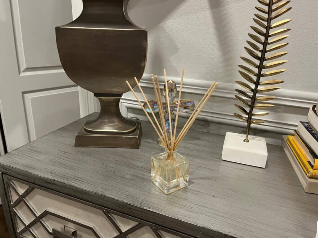 Picture of a reed oil diffuser in our home.